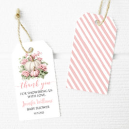 ピンクの小さなかぼちゃ女の子の赤ちゃん感謝していシャワーユーラベル ギフトタグ