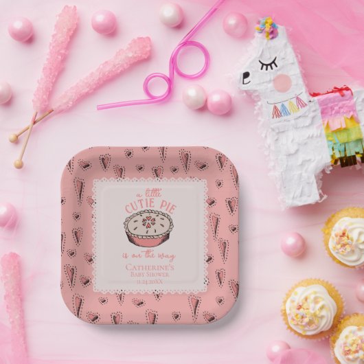 ピンクの小さなかわいこちゃんパイ秋の赤ちゃんガールシャワー ペーパープレート (パーティー)