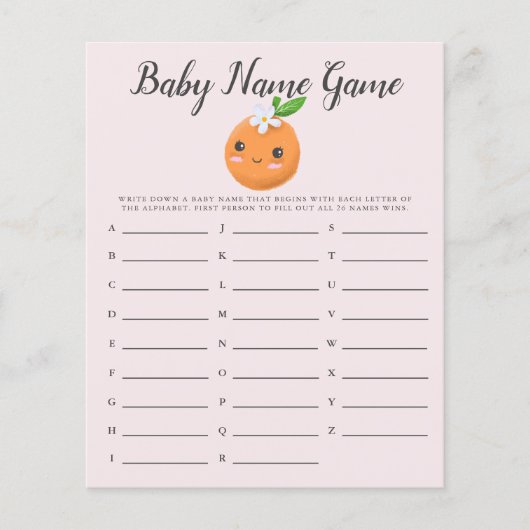 ピンクの小さなかわいこちゃんベビー名シャワーゲーム (正面)