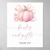 ピンクの小さなカボチャの本とギフトベビーシャワー ポスター (正面)