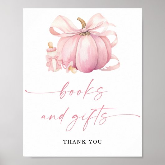 ピンクの小さなカボチャの本とギフトベビーシャワー ポスター (正面)