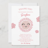 ピンクの小さなサンシャインガールベビーシャワー サンキューカード (正面)