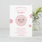 ピンクの小さなサンシャインガールベビーシャワー サンキューカード (スタンド正面)