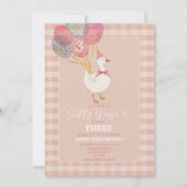 ピンクの小さなシリ―ゴースの風船 女の子の3歳の誕生日 招待状 (正面)