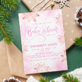 ピンクの小さなスノーフレークガールベビーシャワー 招待状