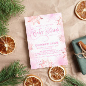 ピンクの小さなスノーフレークガールベビーシャワー 招待状