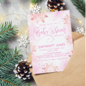 ピンクの小さなスノーフレークガールベビーシャワー 招待状