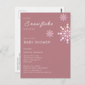 ピンクの小さなスノーフレーク冬の女の子のための赤ちゃんシャワー ポストカード (正面/裏面)