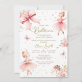 ピンクの小さなバレリーナは赤ちゃんシャワーの途中にある 招待状 (正面)