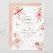 ピンクの小さなバレリーナは赤ちゃんシャワーの途中にある 招待状 (正面/裏面)