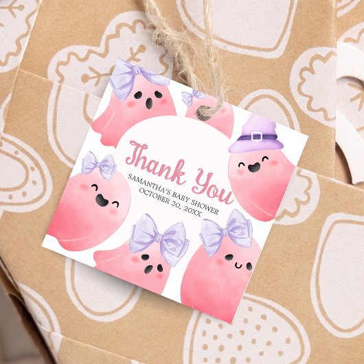 ピンクの小さなブハロウィーンベビーシャワースクエア フェイバータグ