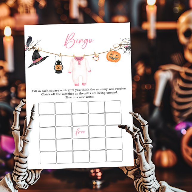 ピンクの小さなブハロウィーン赤ちゃんシャワービンゴゲーム (Halloween Baby Clothes Baby Shower Bingo Game)