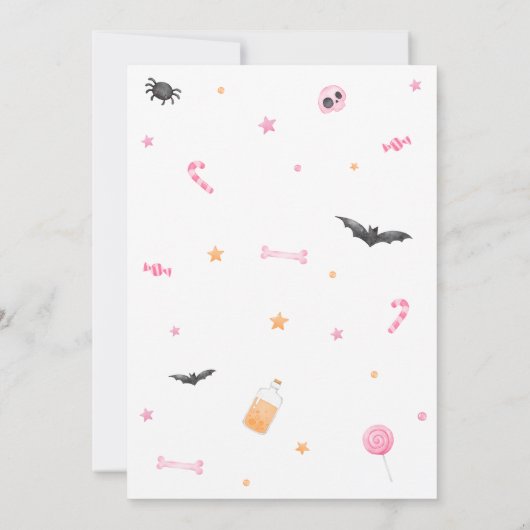 ピンクの小さなブーのハロウィーンの赤ちゃんシャワー 招待状 (裏面)