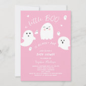 ピンクの小さなブーはハロウィーンの赤ちゃんシャワーが原因 招待状 (正面)