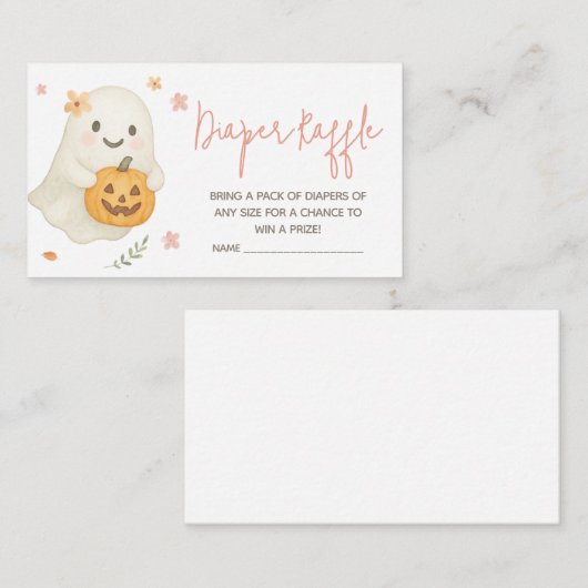 ピンクの小さなブーブハロウィーンベビーシャワーおむつラッフル エンクロージャーカード (正面/裏面)