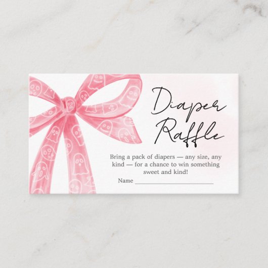 ピンクの小さなブーブハロウィーンベビーシャワーおむつラッフル エンクロージャーカード (正面)