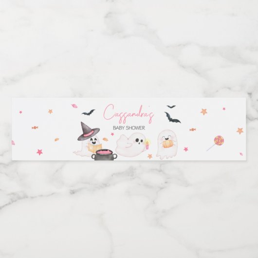 ピンクの小さなブーブハロウィーン赤ちゃんシャワー ペットボトルラベル (シングルラベル)