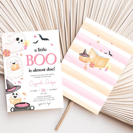 ピンクの小さなブーブハロウィーン赤ちゃんシャワー 招待状