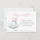 ピンクの小さなブー弓ベビーシャワーおむつラッフルカード 出欠カード (正面)