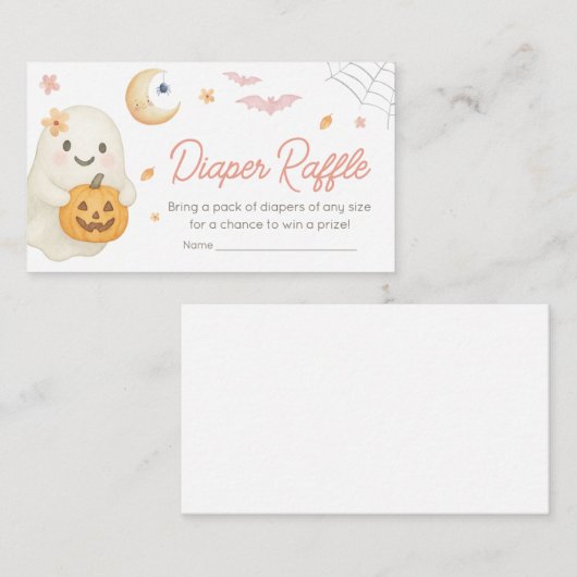 ピンクの小さなブー赤ちゃんシャワーおむつラッフル エンクロージャーカード (正面/裏面)