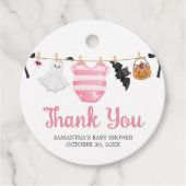 ピンクの小さなブー赤ちゃんシャワーラウンド フェイバータグ (正面)