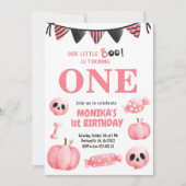 ピンクの小さなブー1女の子ハロウィーン1st誕生日 招待状 (正面)