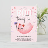 ピンクの小さなブー2人の女の子ハロウィーン2nd誕生日 招待状 (スタンド正面)