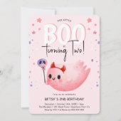 ピンクの小さなブー2人の女の子ハロウィーン2nd誕生日 招待状 (正面)