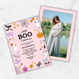 ピンクの小さなブー 可愛いハロウィンベビーシャワーの写真 招待状