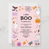 ピンクの小さなブー 可愛いハロウィンベビーシャワーの写真 招待状 (正面)