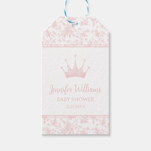 ピンクの小さなプリンセスベビーガール感謝していシャワーあなたを ギフトタグ (正面)