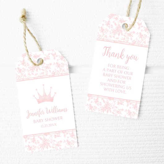 ピンクの小さなプリンセスベビーガール感謝していシャワーあなたを ギフトタグ