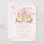 ピンクの小さなプリンセス王室の城の赤ちゃんシャワー 招待状 (正面)