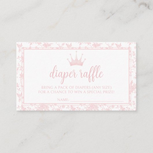 ピンクの小さなプリンセス赤ちゃんシャワーおむつラッフル エンクロージャーカード (正面)