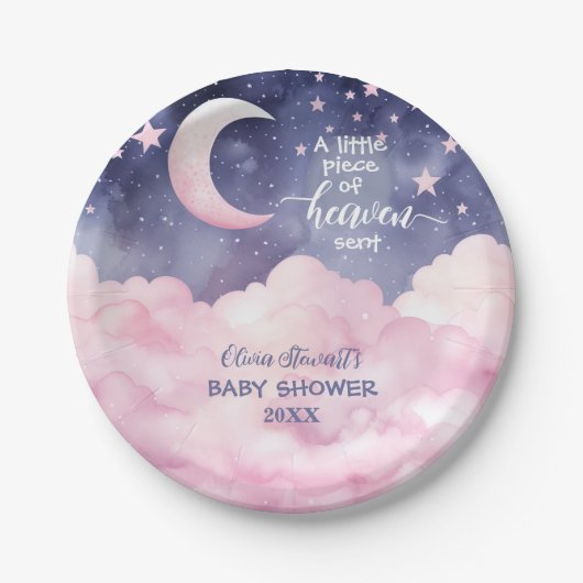 ピンクの小さな天国が赤ちゃんシャワーを送った ペーパープレート (正面)