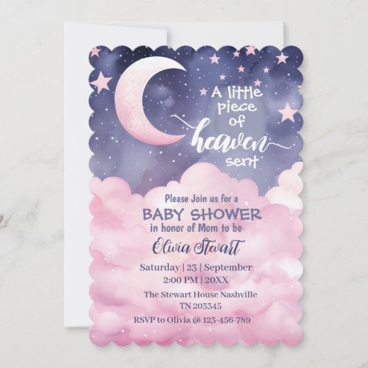 ピンクの小さな天国が赤ちゃんシャワーを送った 招待状 (正面)
