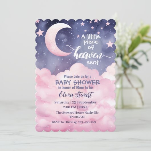 ピンクの小さな天国が赤ちゃんシャワーを送った 招待状 (スタンド正面)