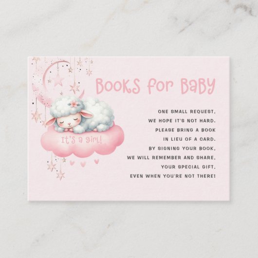 ピンクの小さな子羊の赤ちゃんシャワー本ベビー エンクロージャーカード (正面)
