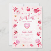 ピンクの小さな恋人が赤ちゃんシャワーの途中にある 招待状 (正面)