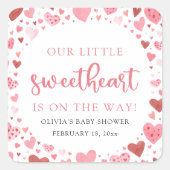 ピンクの小さな恋人のバレンタインデー赤ちゃんシャワー スクエアシール (正面)