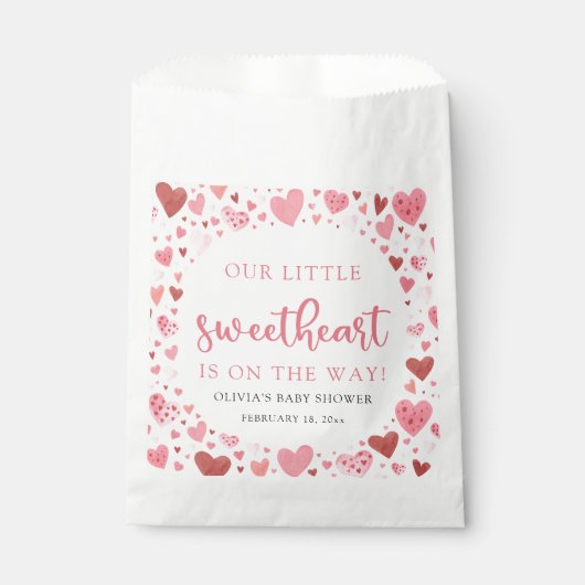 ピンクの小さな恋人のバレンタインデー赤ちゃんシャワー フェイバーバッグ (正面)