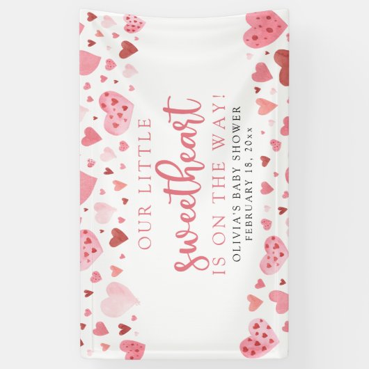 ピンクの小さな恋人のバレンタインデー赤ちゃんシャワー 横断幕 (縦)