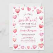 ピンクの小さな恋人のバレンタインベビーシャワー 招待状 (正面)