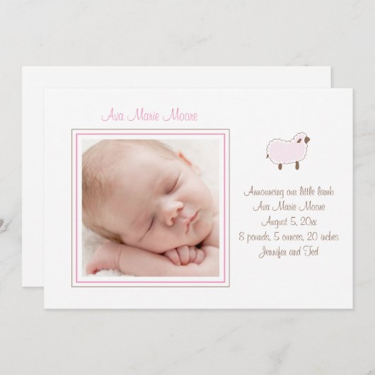 ピンクの小さな羊が生まれました 案内状 (正面/裏面)