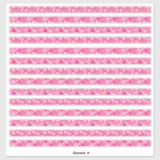 ピンクの小さな花と自転車のフレーム シール (シート)