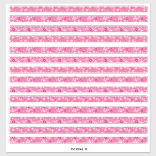 ピンクの小さな花と自転車の境界線 シール (シート)