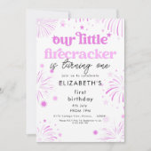ピンクの小さな花火　1歳の誕生日 招待状 (正面)