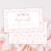 ピンクの小さな蝶の赤ちゃんシャワーおむつラッフル エンクロージャーカード
