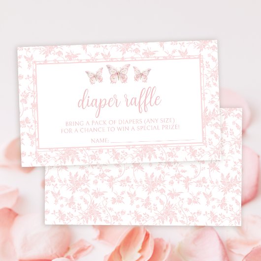 ピンクの小さな蝶の赤ちゃんシャワーおむつラッフル エンクロージャーカード