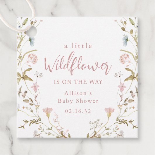 ピンクの小さな野の花 ラスティック ボーホー ベイビーシャワー フェイバータグ (正面)
